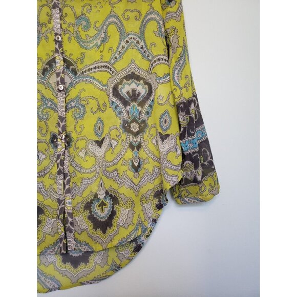 Yoana Baraschi Womens S Blouse Button Front Anthropologie Boho Green Gray Sheer - Picture 3 of 6
